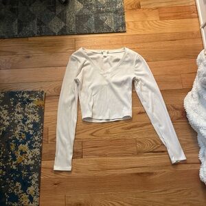 Bozzolo Cream Long Sleeve Fitted Crop Blouse